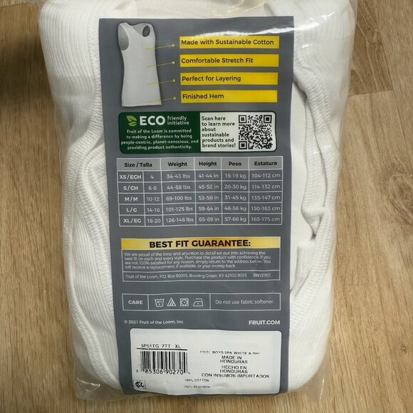 FRUIT OF THE LOOM TANKS 5 PACK BOYS XL (18-20) RIBBED WHITE COTTON UNDERSHIRT - Picture 5 of 5